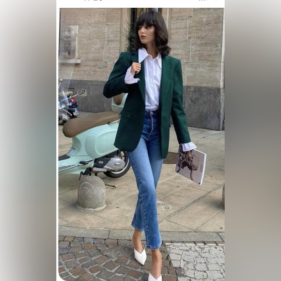 Vintage Jones New York Women's Dark Green Double-Breasted Blazer - Picture 5 of 8